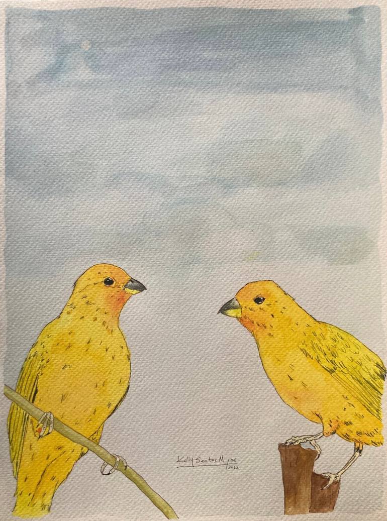Original Animal Painting by Kelly Santos  Illustration Art on Paper  Canarios