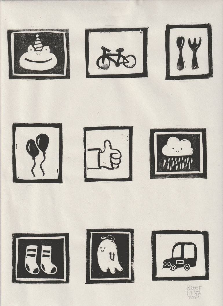 Print of Black & White Cartoon Printmaking by Robert Filiuta