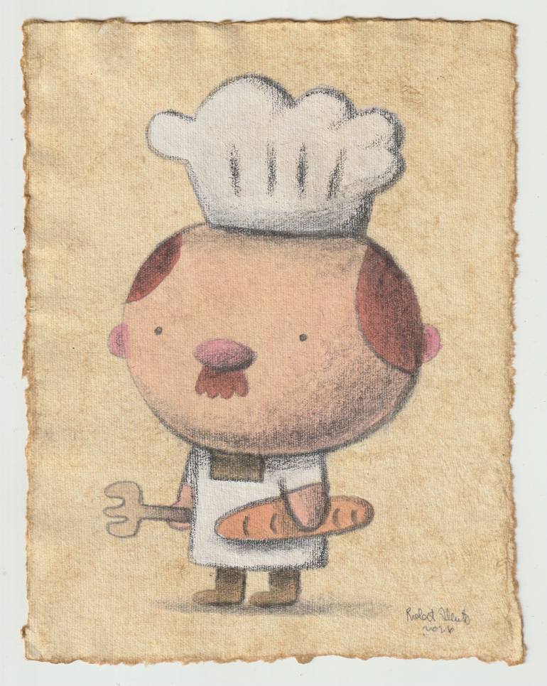 Original Food & Drink Mixed Media by Robert Filiuta | Contemporary Art on Fine Art Paper | The Little Baker