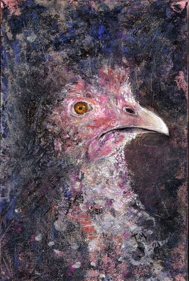 A portrait of a bird experiencing complex emotions. Don't dare lie to me! small canvas painting thumb