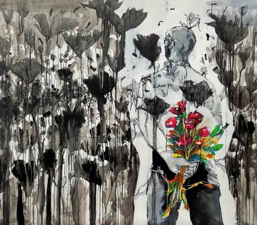 Original Abstract Expressionism Floral Painting by Frank David  Valdes Hernandez 