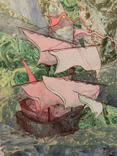 Original Impressionism Boat Collage by Yulia Zuk