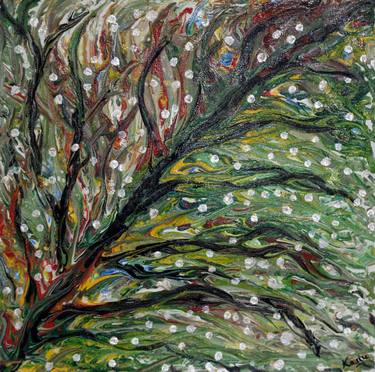 A Happy Tree - Abstract Art, Wall Art, Acrylic Abstract Artwork, Multicolor Tree Painting thumb