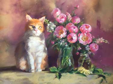 Original Impressionism Cats Painting by alisa kalinova