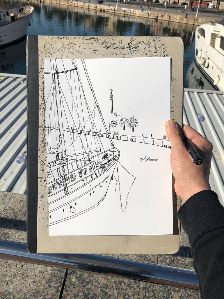 Original Figurative Boat Drawing by Takayuki Maejima 