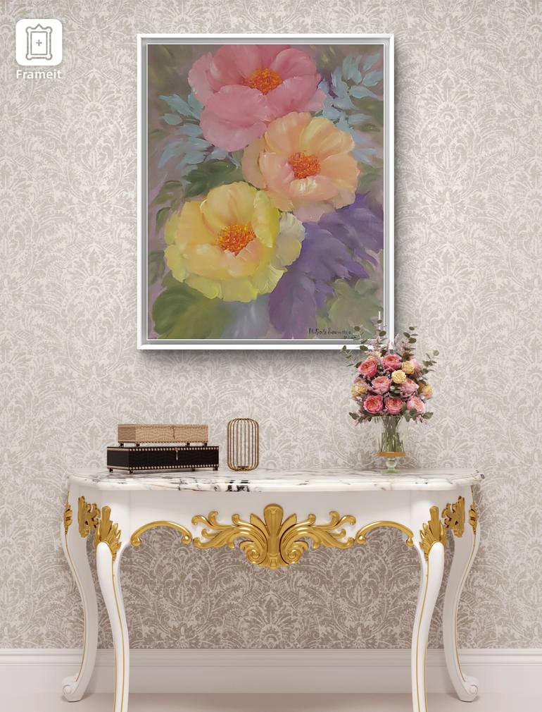 Original Art Deco Floral Painting by Nataliia Goloborodko