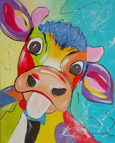 Original Pop Art Cows Paintings by Nataliia Goloborodko