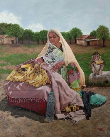 Original Figurative Rural life Paintings by Nilofar Ansari