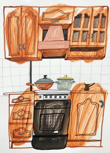 Original Figurative Kitchen Paintings by Oksana Mykhanko