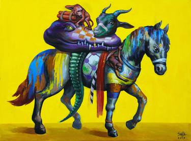 Original Contemporary Horse Painting by Sajja Sajjakul
