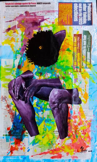 Original Abstract Expressionism Men Mixed Media by Prosper Aluu