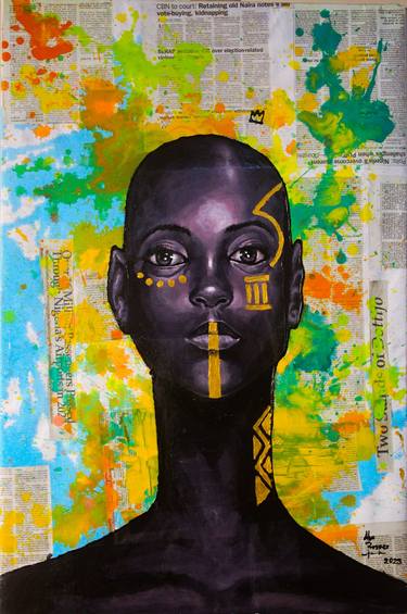 Original Portraiture Portrait Mixed Media by Prosper Aluu