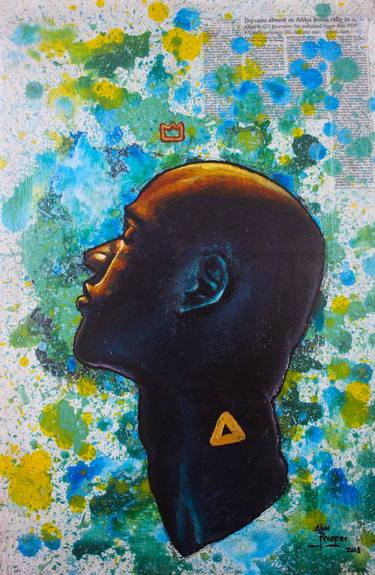 Original Abstract Expressionism Portrait Mixed Media by Prosper Aluu