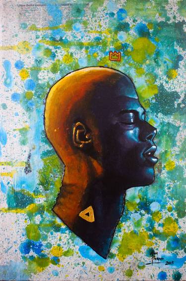 Original Abstract Expressionism Portrait Mixed Media by Prosper Aluu