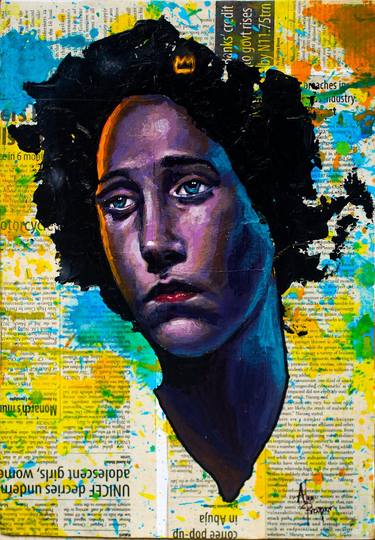 Original Portraiture People Mixed Media by Prosper Aluu