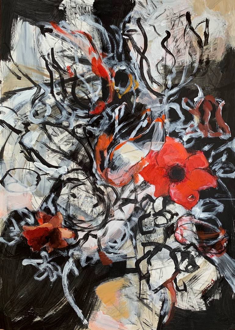 Original Floral Painting by Anna Lukina | Abstract Art on Other | bouquet of flowers