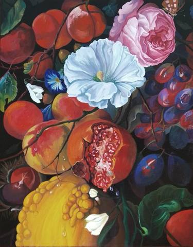 Festoon of Fruit and Flowers, original artwork using professional oil paints on plywood thumb