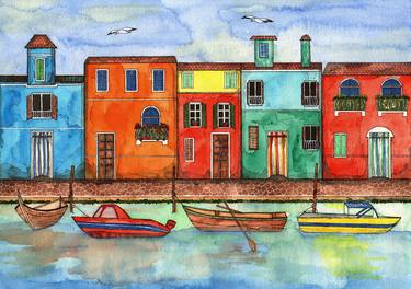 "Burano Island" watercolor painting thumb