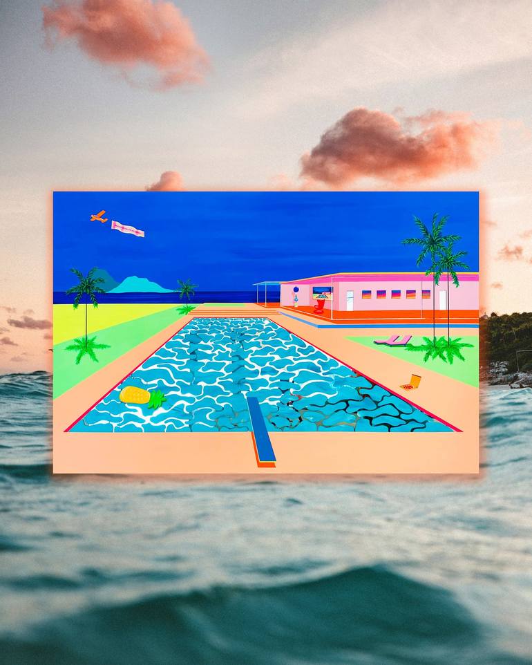Original Surrealism Beach Painting by Isabelle Derecque