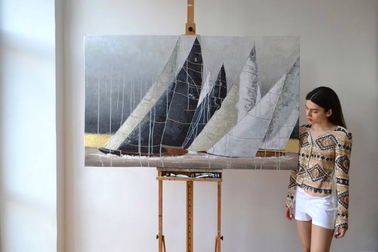 Original Abstract Boat Painting by Victoria Hutsul
