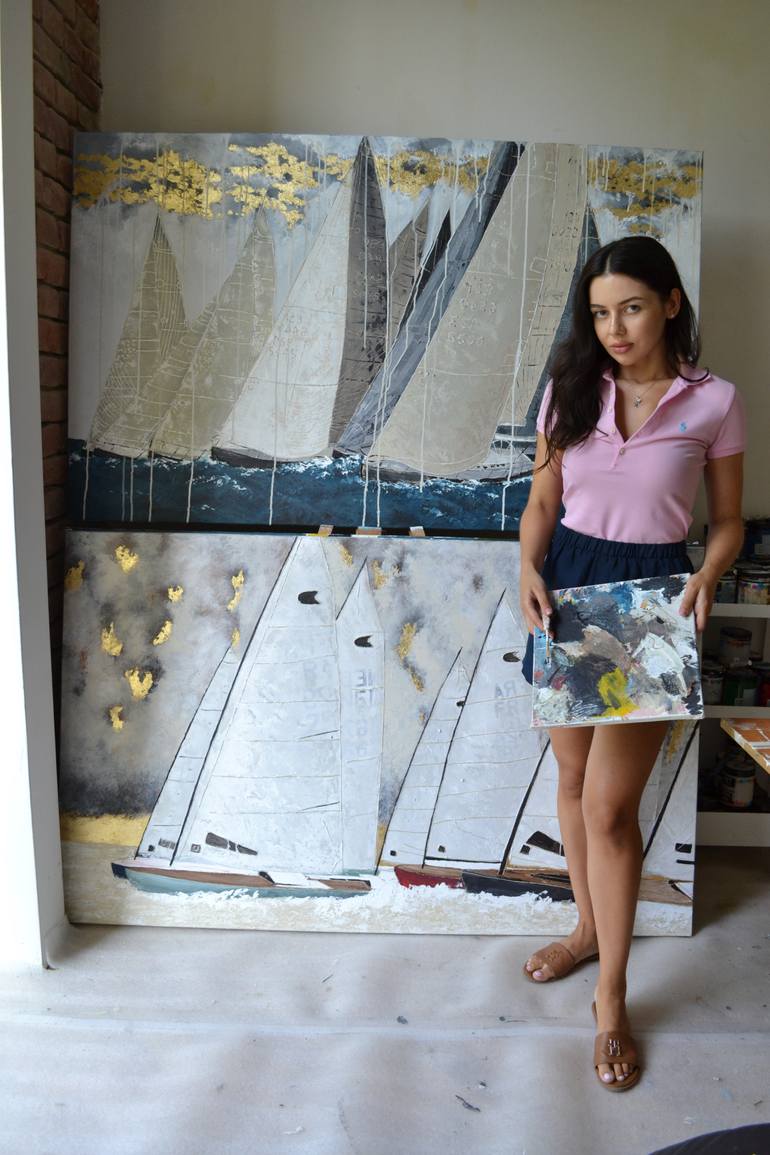 Original Abstract Boat Painting by Victoria Hutsul