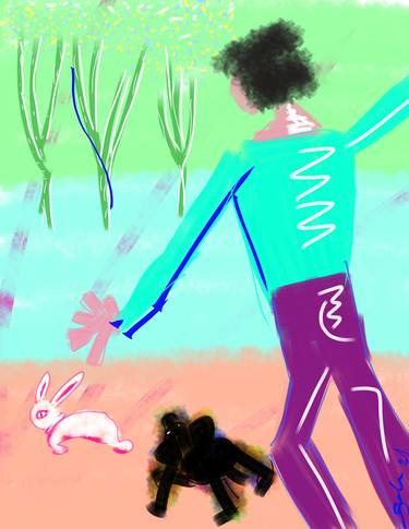 Husband chasing Negra chasing rabbit - Limited Edition of 10 thumb