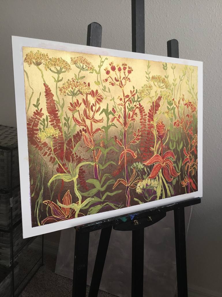 Original Art Deco Floral Painting by Halyna Petrychenko