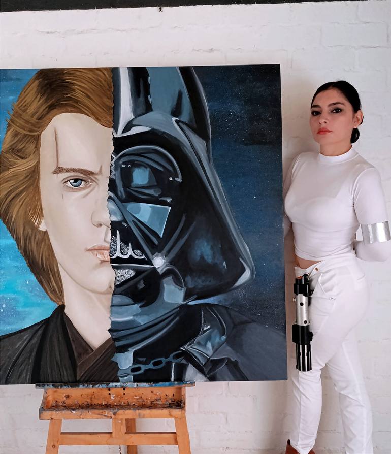 Original Cinema Painting by Pig Artist | Contemporary Art on Canvas | Star Wars Anakin Skywalker vs Darth Vader
