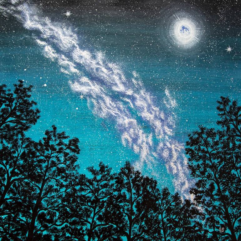 Landscape Canvas Paintings, Starry Night Sky Painting, Landscape