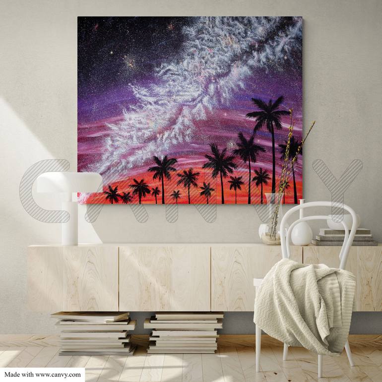 SERENITY AT SUNSET - extra large night landscape, XL, fantastic starlight,  milky way, sky, Easter gift, Xmas gift, wall art Painting by Rimma Savina