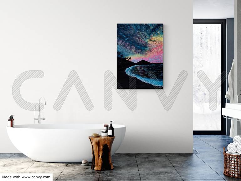 MULTICOLORED SKYSCAPE - large canvas seascape, black landscape, dark night  sky, colorful clouds, bright wave reflections, milky way galaxy, astro  painting, Easter gift, Xmas gift, home decor, office decor, wall art  Painting