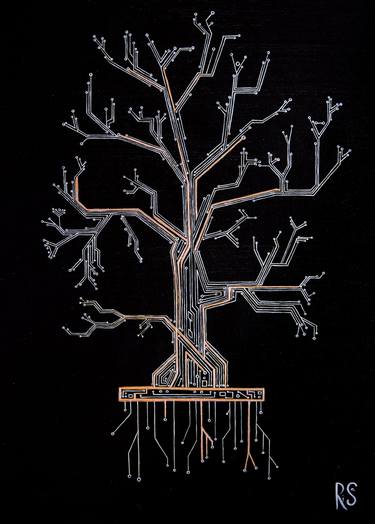 SILVER TREE, conceptual oak tree, android, black, shiny, glittery thumb
