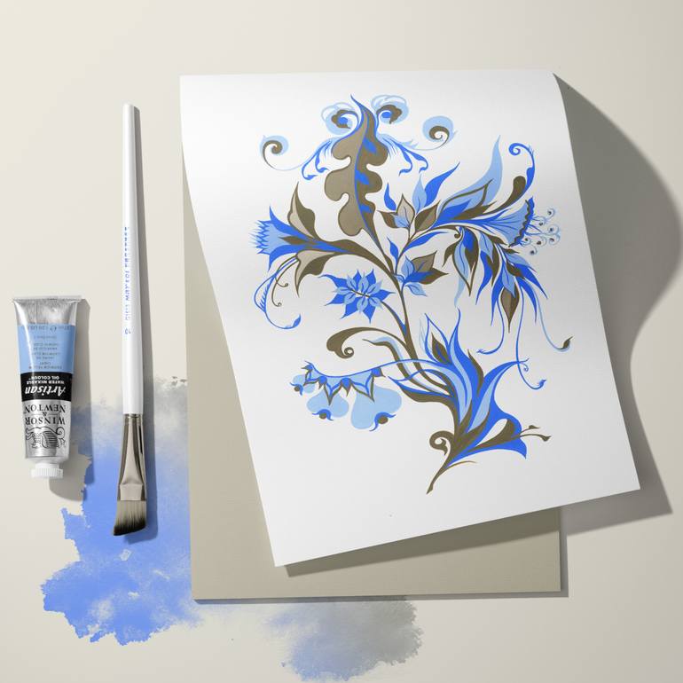 Original Art Deco Botanic Painting by Inna Viriot