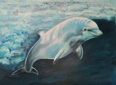 Animal painting on canvas Dolphins Oil painting Sea animals art thumb