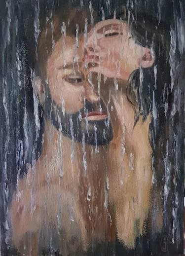 Artistic couple in love Sensual oil painting Love painting . thumb