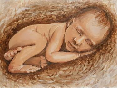 Mother and child. Painting "Kid", Children Art Sensual Art Happiness Gift for mom. Painting for a children's room, oil painting, fiberboard thumb