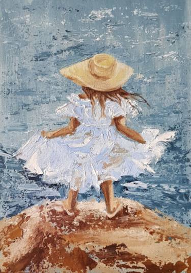 Seascape .Painting little girl and the sea.1. thumb