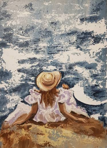 Seascape .Painting little girl and the sea .3. thumb