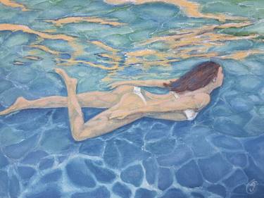 Girl in the sea, Original erotic art Nude painting. thumb