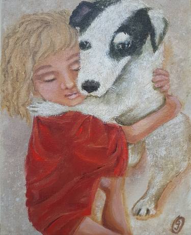 Favorite dog Beautiful Baby Oil Paintings Oil Children & Infants Paintings thumb