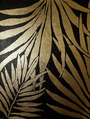 Abstract painting canvas gold leaf Tropical leaves thumb