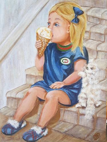 Painting girl with ice cream Original oil painting children Painting with baby on canvas Children painting on canvas Children oil art thumb