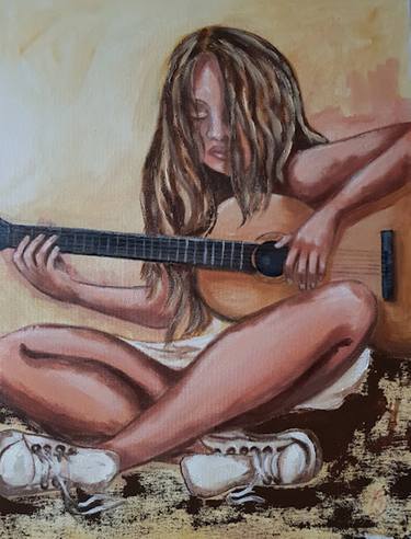 Girl with guitar oil painting thumb