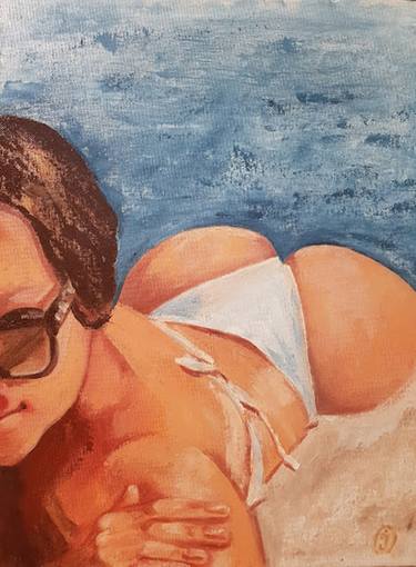 "On the beach".Original erotic art Sexy women. thumb