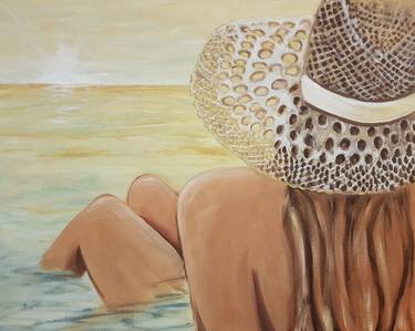 "Hot summer", Original erotic art Girl on the beach. thumb