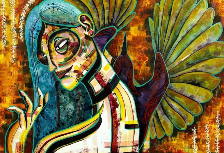 Goddess of Birds Painting by Gintare Budvytyte | Saatchi Art