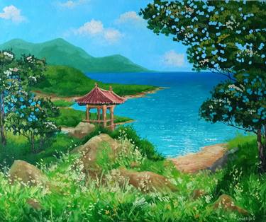 Sea ​​view -  asia landscape, sea, ocean, office art, home decor, original painting, gift idea. thumb