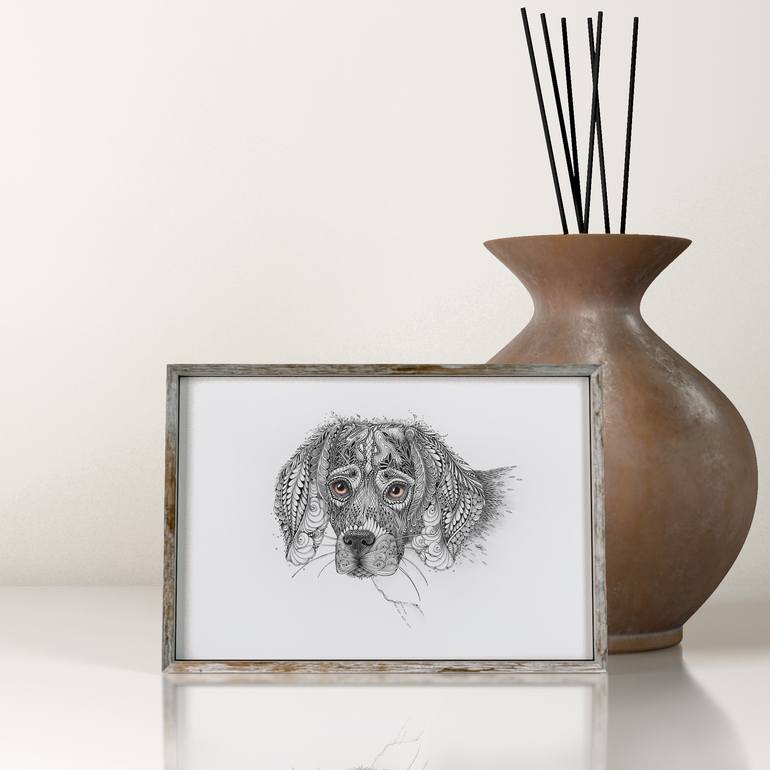Original Abstract Dogs Drawing by Elena Trusova