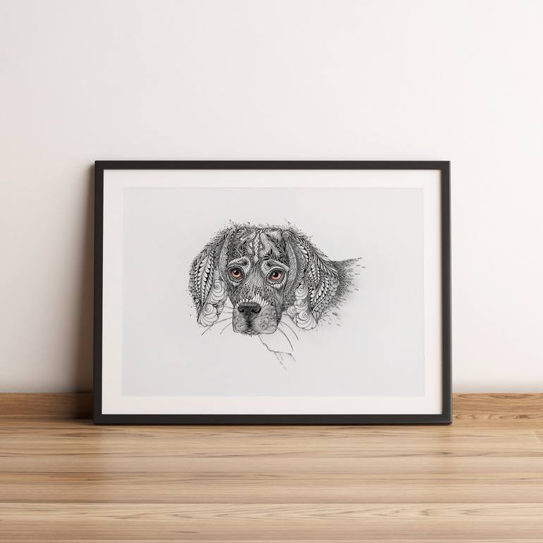 Original Abstract Dogs Drawing by Elena Trusova