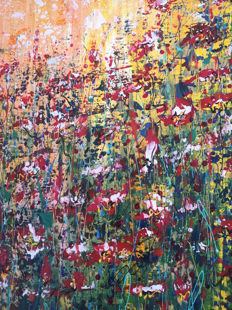 Original Abstract Expressionism Floral Painting by Natalia Ozeriansca